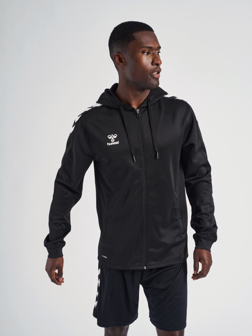 hmlCORE XK POLY ZIP HOOD SWEAT, BLACK/BLACK, model