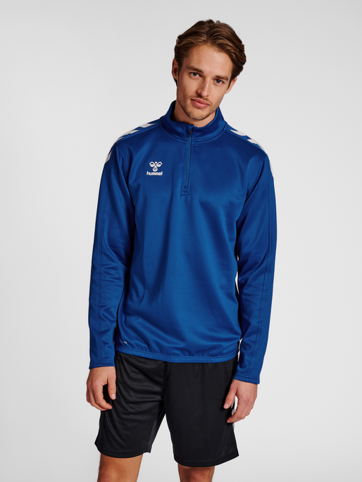 hmlCORE XK HALF ZIP POLY SWEAT, TRUE BLUE, model