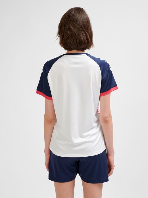 hmlGRAPHIC UNIVERSE JERSEY SS WOMAN, MARINE/WHITE, model