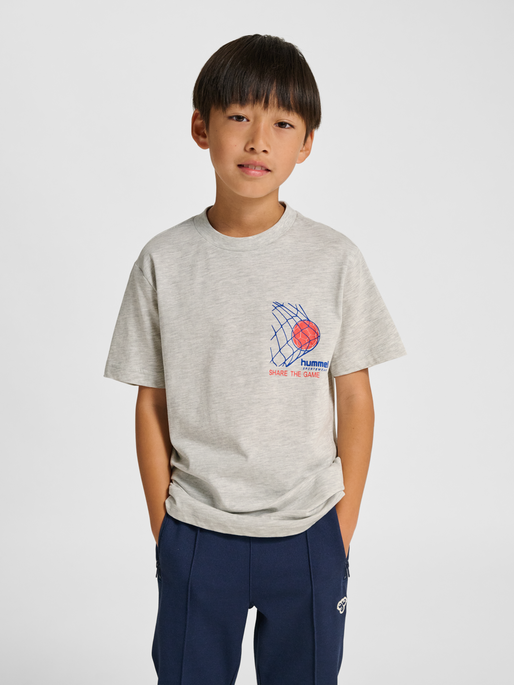 hmlJR REG T-SHIRT S/S RUNNER 2-PACK, LIGHT GREY MELANGE/DRESS BLUES, model