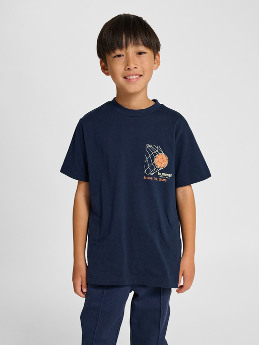 hmlJR REG T-SHIRT S/S RUNNER 2-PACK, LIGHT GREY MELANGE/DRESS BLUES, model