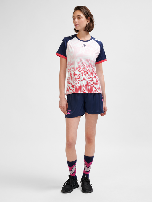 hmlGRAPHIC UNIVERSE JERSEY SS WOMAN, MARINE/WHITE, model