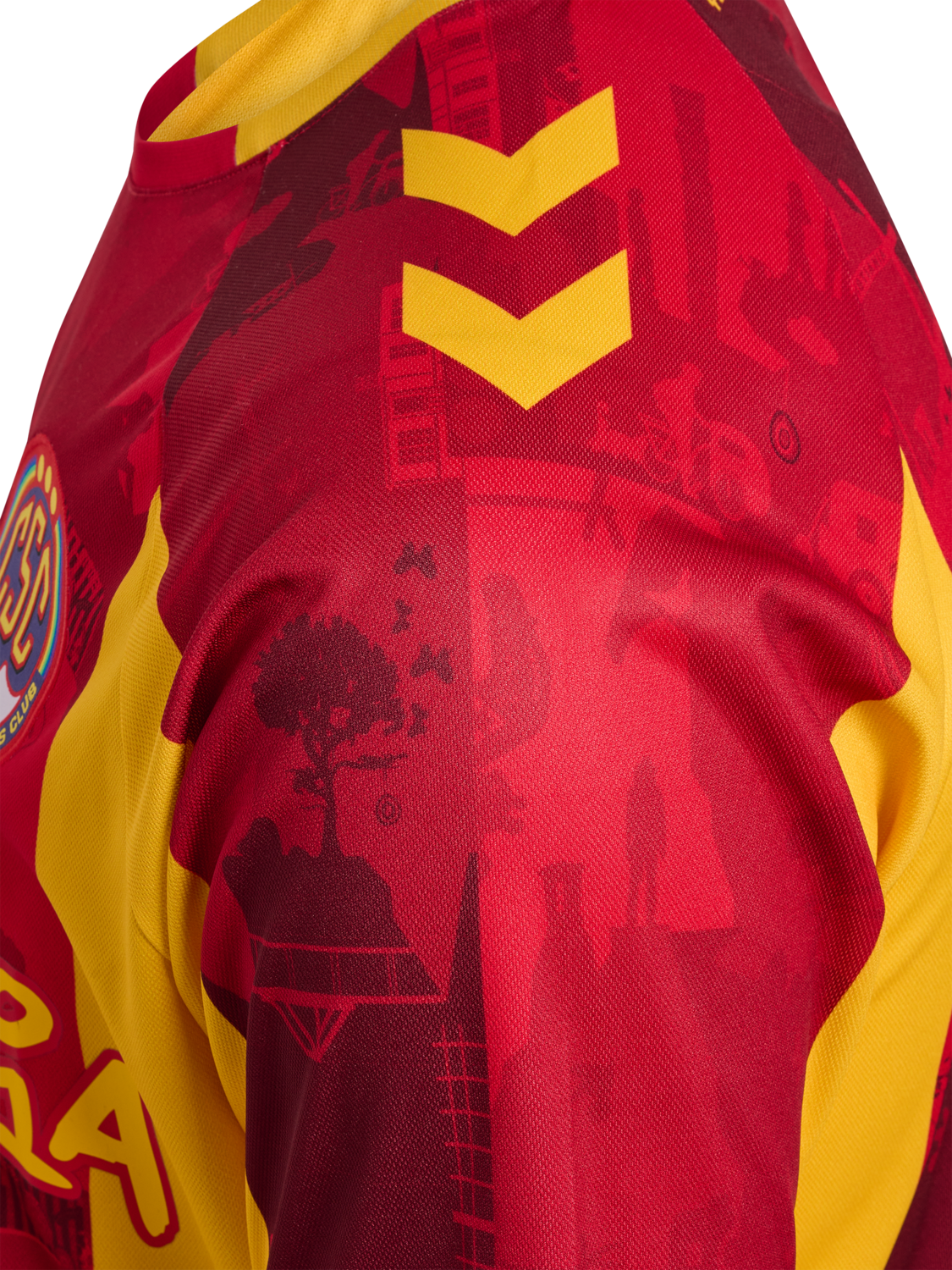 CSC 24/25 HOME JERSEY SS, TRUE RED/SPORTS YELLOW W/SPONS, packshot