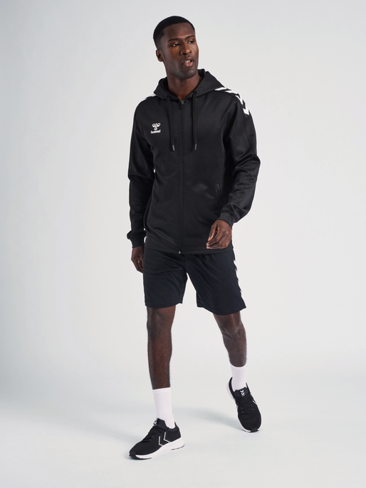 hmlCORE XK POLY ZIP HOOD SWEAT, BLACK/BLACK, model