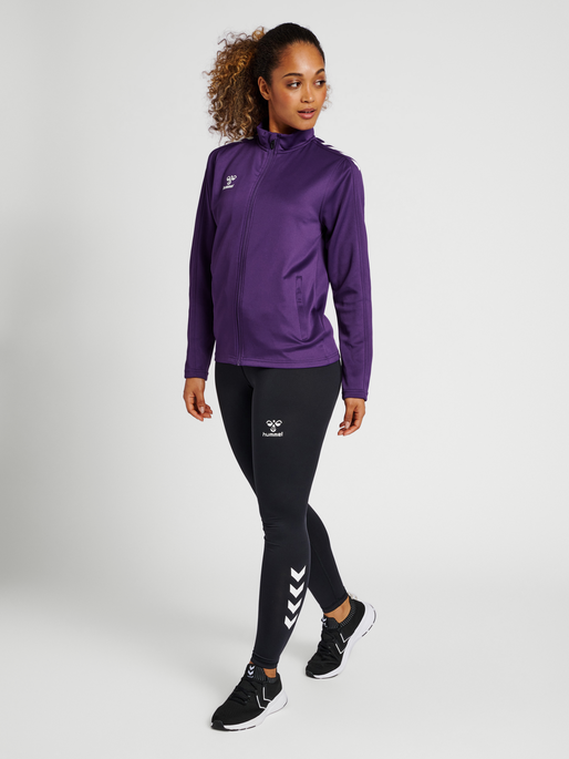 hmlCORE XK POLY ZIP SWEAT WOMAN, ACAI/WHITE, model
