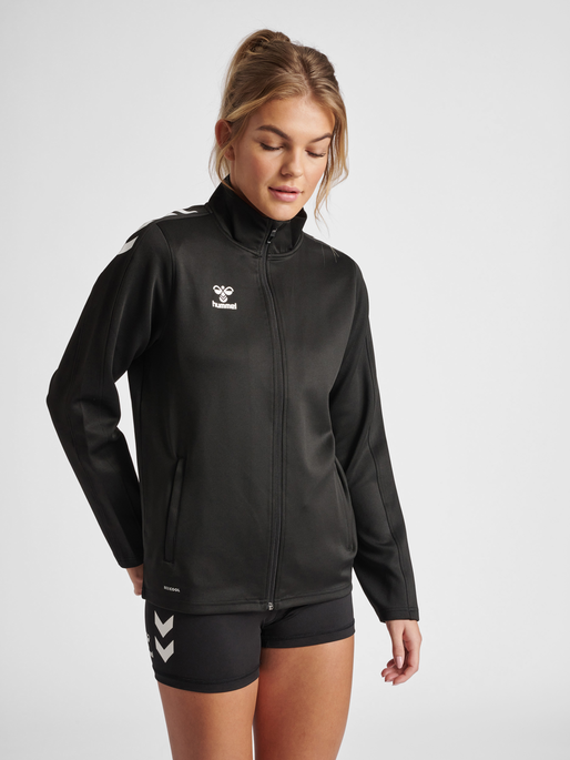 hmlCORE XK POLY ZIP SWEAT WOMAN, BLACK/BLACK, model