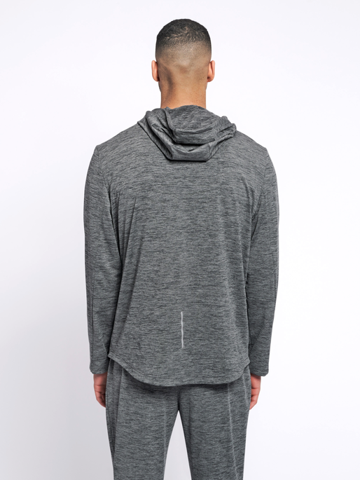 hmlASTON HOODIE, DARK GREY MELANGE, model
