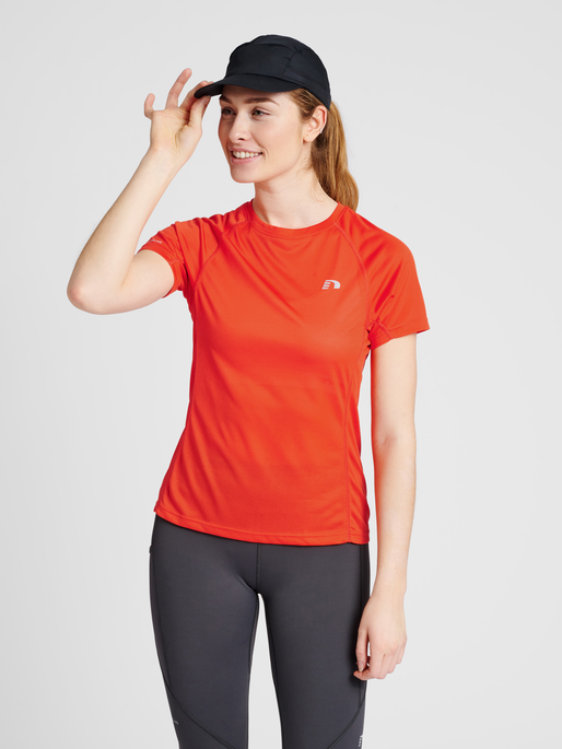 WOMEN RUNNING T-SHIRT S/S, SPICY ORANGE, model